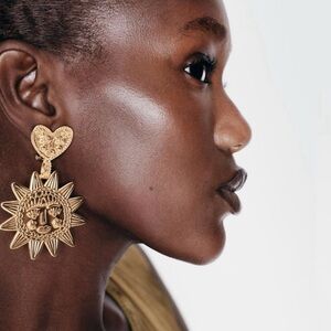 2/$30🌵 Gold Sun Heart Statement Earrings Zara Happy Face Sun Celestial Gift NEW